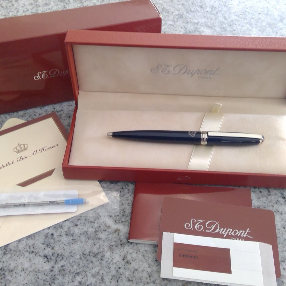 S.T. Dupont Blue and Silver Ink Pen with the King of Jordan Crest